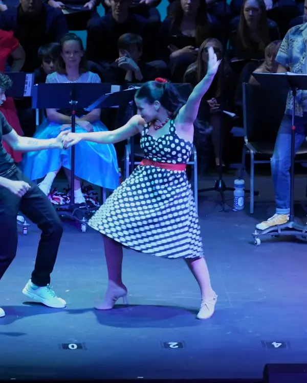 Two dancers mid-swing on stage, a still from Click Reel V24.2